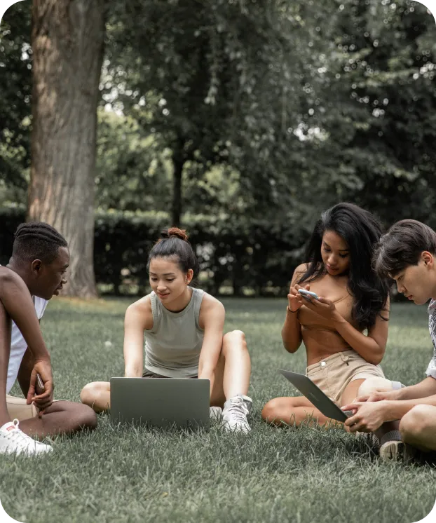 Students sat in a park